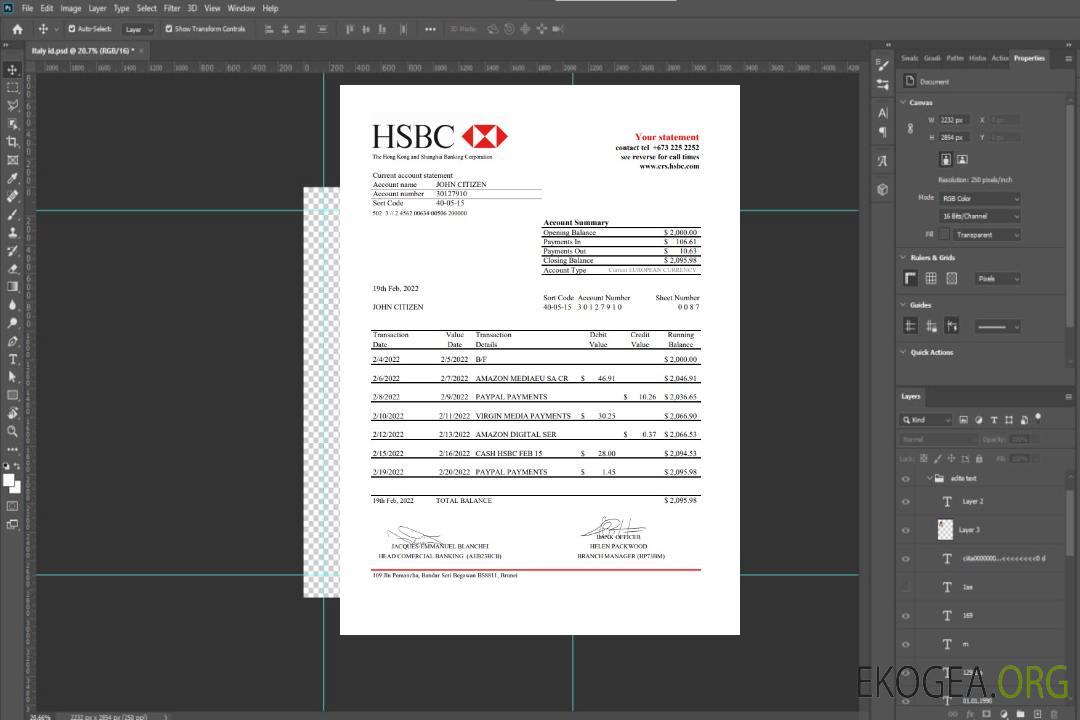 Relevé bancaire HSBC de Brunei template Relevé bancaire HSBC de Brunei template